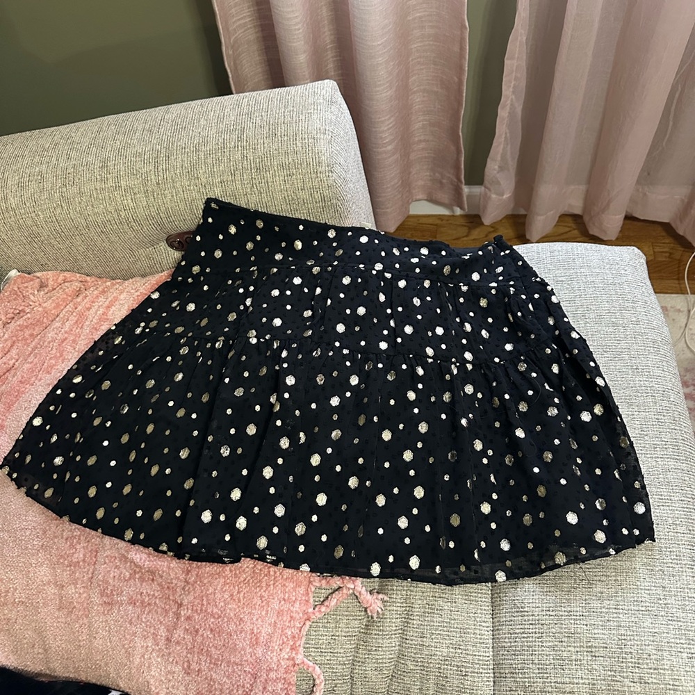 Loft Black Sheer Overlay Polka Dot Mini Skirt Size 12P New With Tags